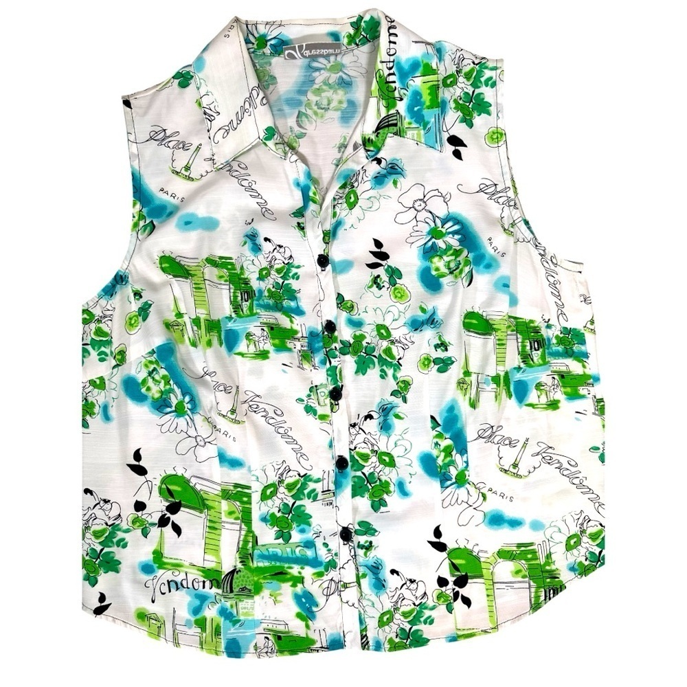 Dressbarn Sleeveless Blouse Green & Blue Size Medium